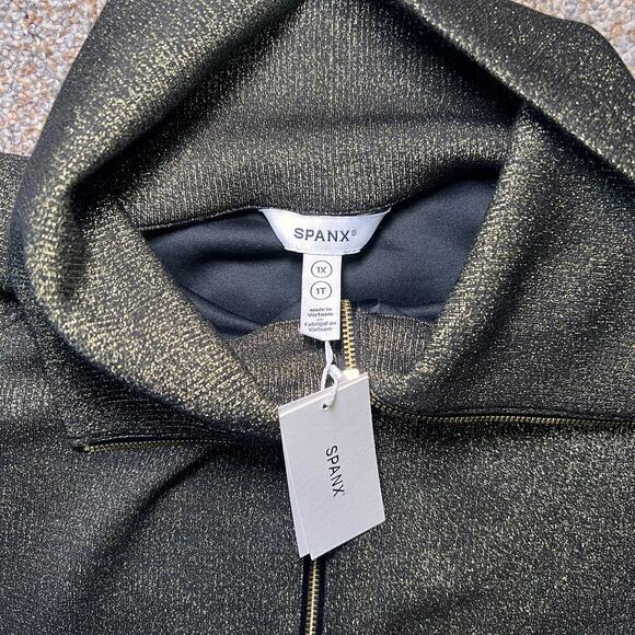 Spanx Air Essentials Shine Half Zip. Very Black/Gold. NWT. Size 1X - Picture 3 of 8